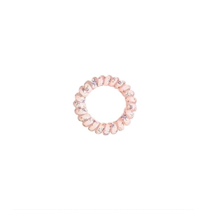 Elastico per capelli a spirale con motivo floreale viola su base in resina rosa chiaro