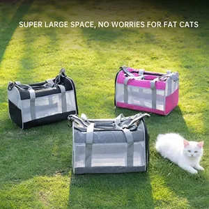 Large breathable pet carrier bag in grey Oxford cloth with mesh windows for cats and dogs
