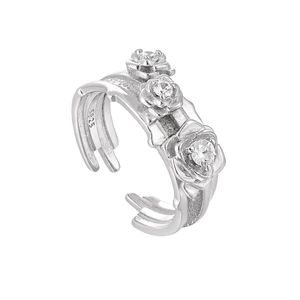 Elegant multi-layered S925 sterling silver rose ring with sparkling zircon stones