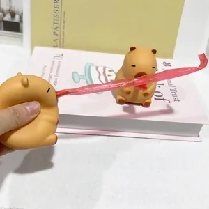 Capybara squeeze toy with pop-out red tongue for stress relief and fun play