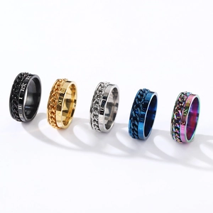 Men's rotating stainless steel rings with Roman numerals and spinner chain links