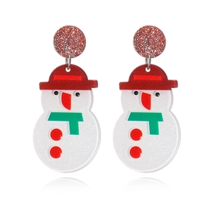 Christmas snowman acrylic earrings with red glitter studs and colorful holiday charms