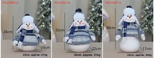 Confronto dettagliato di tre dimensioni per pupazzi di neve in peluche con maglione blu