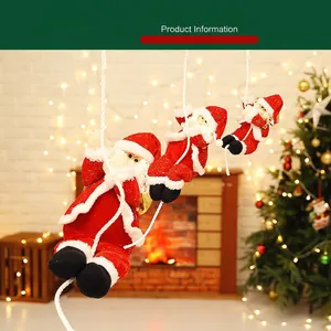 Trois figurines de Père Noël grimpant sur corde pour décoration festive de Noël