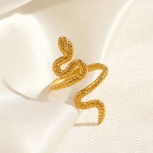 Stainless Steel Snake Ring 18K Gold Plated Adjustable Open Finger Jewelry For Women Men Gothic Animal Scale Texture Fashion