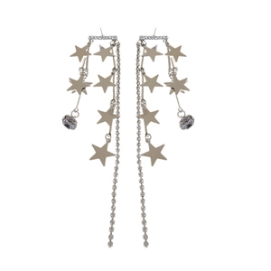 Boucles d'oreilles étoiles argentées avec longues franges en strass scintillants