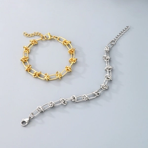 Hip hop style titanium steel thorn knot chain bracelet in gold and silver finishes