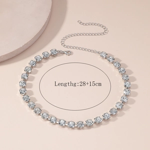 Silver rhinestone choker necklace with continuous round crystals and 28+15cm length detail