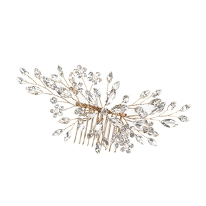 Exquisite bridal hair comb with marquise crystals and pearls in gold floral setting