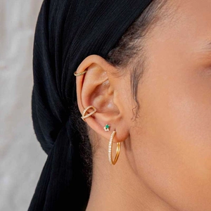 Elegant gold-plated criss-cross ear cuff and hoop earrings set with micro-pave zircons