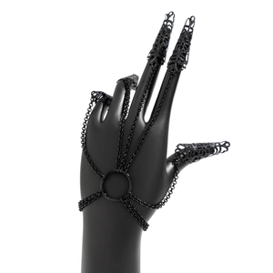 Bracciale ad anello punk gotico in metallo nero con artigli e catene decorative