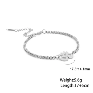 Silver stainless steel bracelet with Indian Yoga Om pendant and adjustable box chain for yoga lovers