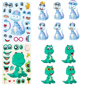 Cartoon dinosaur DIY sticker set for kids with colorful facial features and accessories