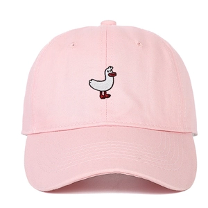 Pink baseball cap with white swan embroidery and classic curved brim for outdoor sun protection