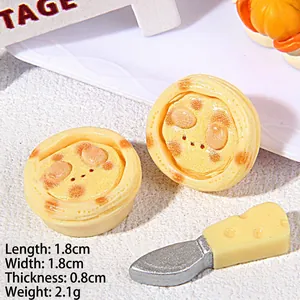 Detailed macro view of 1.8cm miniature resin egg tart with cute face for DIY crafts