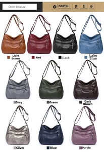 Detailed grid showing 10 vibrant color options for the multi-zipper washed PU leather bag