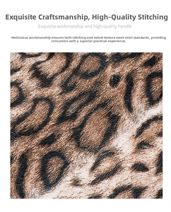 Macro shot showing leopard print faux fur texture and craftsmanship of the shoulder bag