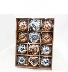 Set of 12 mirror disco balls in heart and round shapes with silver and gold finishes