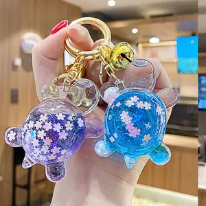 Llaveros de tortuga luminosos con purpurina de flores de cerezo y aceite interior