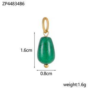 Green pear-shaped natural stone pendant with gold ring, 1.6cm x 0.8cm detail view