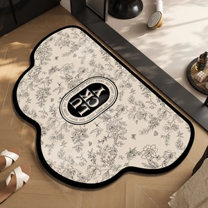 French-style absorbent bathroom mat with floral bird pattern and Lucky Lucky design