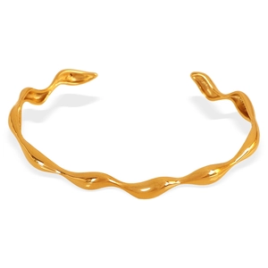 Minimalist gold wavy open C-shape cuff bracelet with polished metallic finish