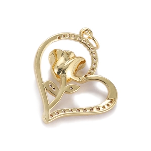 Luxury 18K gold plated heart pendant with rose floral design for DIY jewelry making