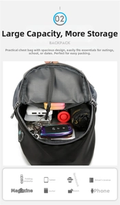 Detail view of large capacity waist bag main compartment with gray waterproof lining