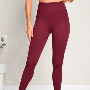Hohe Taille Yoga-Hose mit Wabenstruktur in Dunkelrot für Sport, Fitness und Laufen