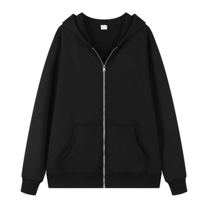 Oversized zwarte hoodie met ritssluiting voor dames en heren met trekkoord en zakken