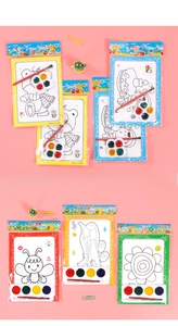 DIY kids coloring kit with cartoon drawing board, brush and four-color paint set