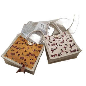 Cute floral canvas tote bag set with rope handles and button closure for women