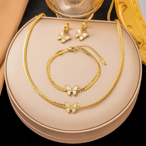 Titanium Steel White Butterfly Jewelry Set For Women Gold Plated Necklace Bracelet Earrings Fashion Butterfly Jewelry