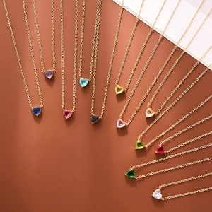 18k gold plated heart birthstone necklace collection with multicolored crystal pendants