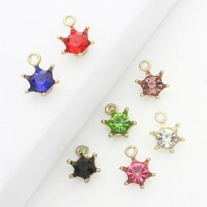 Colorful crown charms with gold alloy base and rhinestones for DIY jewelry making