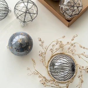 Blue and silver Christmas ball ornaments set with glitter patterns for holiday tree decor