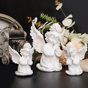 Three-piece white resin praying angel sculptures set for modern home table decor