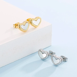 Heart Stud Earrings 316L Stainless Steel White Mother Of Artificial Pearl Shell Minimalist Elegant Jewelry For Women Gold Silver