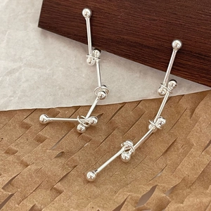 Minimalist 925 Sterling Silver Long Bar Dangle Earrings With Round Ball Geometric Drop Elegant Jewelry For Women