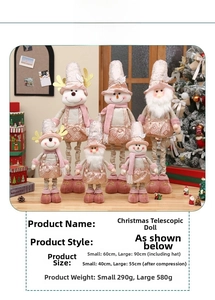 Size chart showing adjustable heights for pink snowman and reindeer dolls