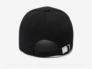 Detail of black baseball cap back with adjustable strap and metal buckle engraved with SPORT