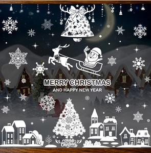 Stickers de Noël blancs avec Père Noël, rennes et flocons pour décoration de vitrine