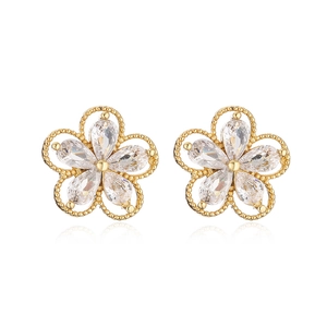 Elegant gold-plated flower stud earrings with pear-shaped cubic zirconia stones