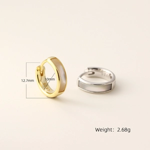 S925 sterling silver hoop earrings with natural mother of pearl inlay in gold and silver