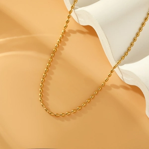 Classic 18K gold-plated stainless steel bead chain necklace for women in elegant setting