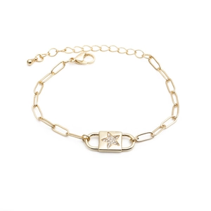 Bracelet hip-hop doré à chaîne trombone avec pendentif cadenas étoile en zircone homme