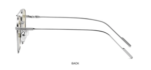 Detailed back view of silver metal glasses frame featuring thin temples and nose pads