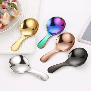 Five assorted colors of mini 304 stainless steel dessert spoons for ice cream and tea