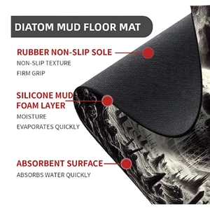 Detail van antislip rubberen zool en absorberend schuim voor de gotische badkamer mat