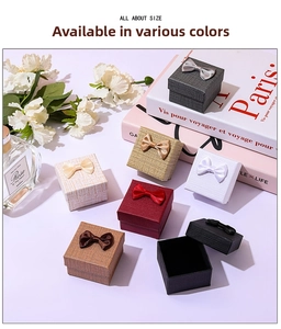 Square jewelry gift box with ribbon bow in various colors for rings and earrings